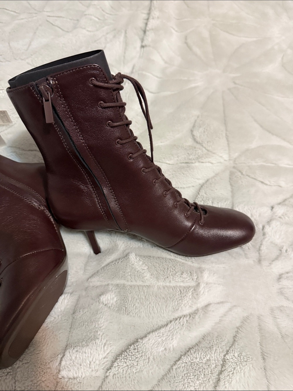 Zara Burgundy Lace-Up Ankle Boots - Picture 2 of 5